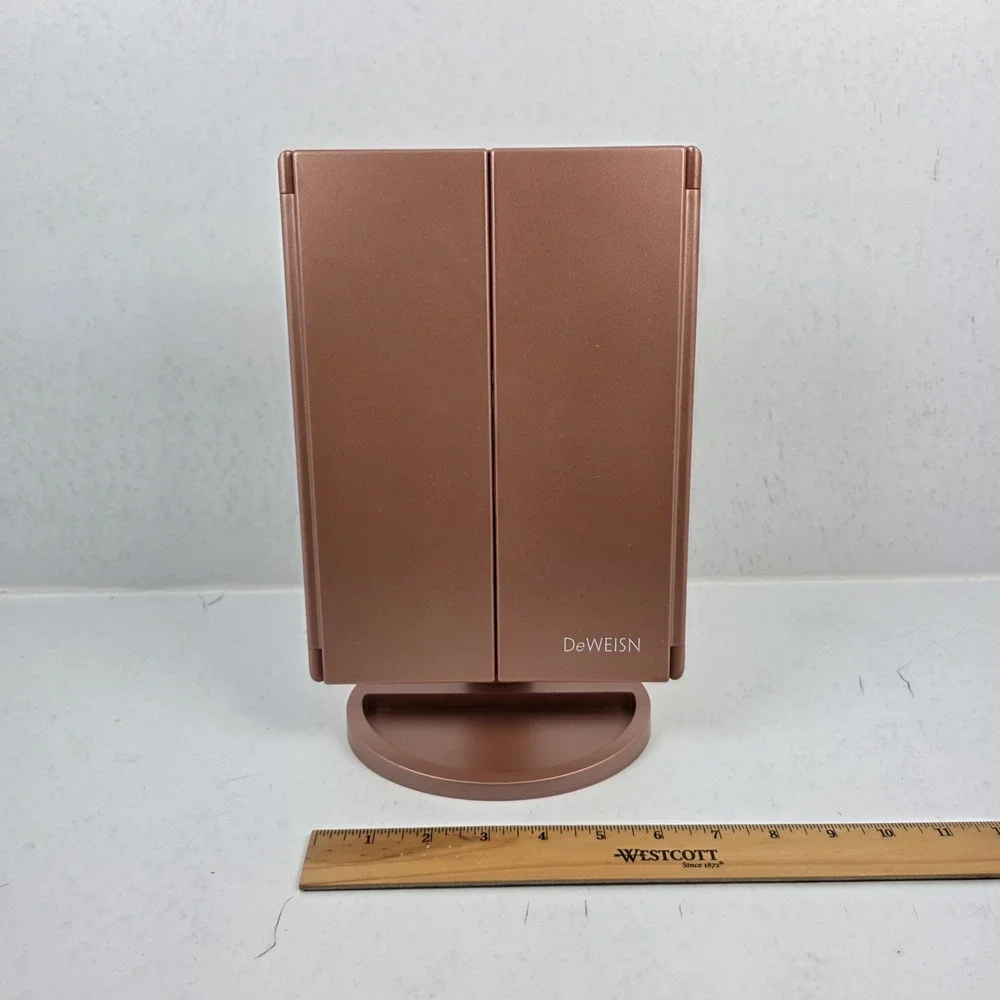 Deweisn Tri-Fold Vanity‎ Makeup Mirror Pedestal with 21 LED Lights - Rose Gold